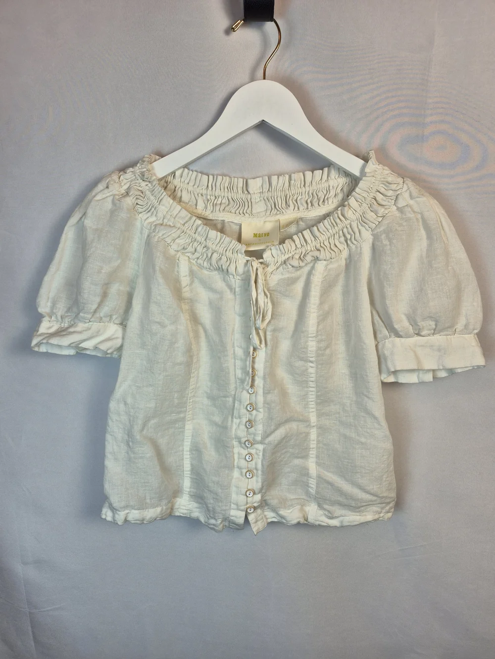 Anthropologie Maeve Ivory Button-Front Peasant Blouse Size 6